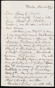 Letter from Samuel May, Jr., Boston [Mass.], to Henry Clarke Wright, March 31 / [18]65
