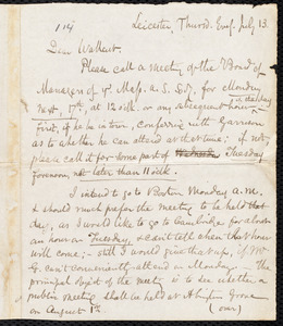 Letter from Samuel May, Jr., Leicester [Mass.], to Robert Folger Wallcut, Thursd. Eveg, July 13, 1865