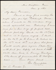 Letter from George Thompson, New Brighton (Pa.), to William Lloyd Garrison, Dec[ember] 9, 1865
