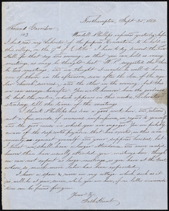 Letter from Seth Hunt, Northampton, [Mass.], to William Lloyd Garrison, Sept. 25, 1852