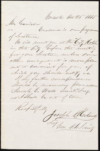 Letter from Joseph Avery Howland, Worcester, [Mass.], to William Lloyd Garrison, Oct. 25, 1855