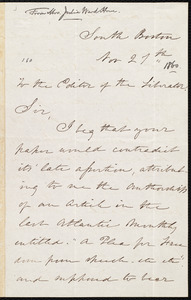 Letter from Julia Ward Howe, South Boston, [Mass.], to William Lloyd Garrison, Nov. 27th, [1860]
