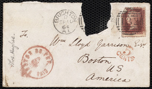 Letter from Thomas Hughes, Lincoln's Inn, 3 Old Square, London, to William Lloyd Garrison, Sept. 9 / [18]64