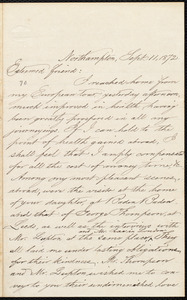 Letter from Seth Hunt, Northampton, [Mass.], to William Lloyd Garrison, Sept. 11, 1872