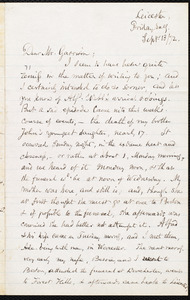 Letter from Samuel May, Jr., Leicester, [Mass.], to William Lloyd Garrison, Friday Eve[nin]g, Sept. 13 / [18]72
