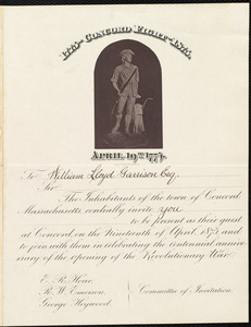 Invitation from Concord, Massachusetts, to William Lloyd Garrison, Nineteenth of April 1875