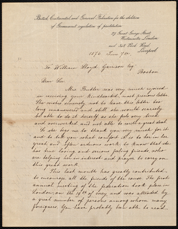 Letter From Amélie Humbert, London [england], To William Lloyd Garrison 