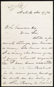 Letter from Samuel Hunt, Natick, [Mass.], to William Lloyd Garrison, Nov. 19, [18]76