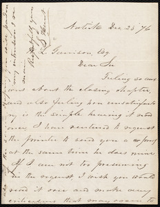 Letter from Samuel Hunt, Natick, [Mass.], to William Lloyd Garrison, Dec. 23, [18]76