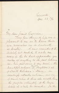 Letter from Samuel May, Jr., Leicester, [Mass.], to William Lloyd Garrison, Dec. 23 / [18]76