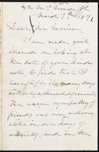 Letter from Julia Ward Howe, 32 Mt. Vernon St[reet], [Boston, Mass.], to William Lloyd Garrison, March 7th, 1871