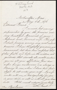 Letter from Seth Hunt, Northampton, Mass, to William Lloyd Garrison, May 5th, 1876