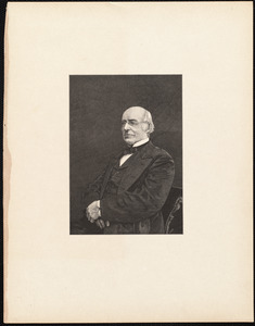 Half-length portrait of William Lloyd Garrison, seated, facing left, with hands folded