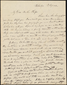 Letter from David Adams Grosvenor, Uxbridge, to Amos Augustus Phelps, Febry '34