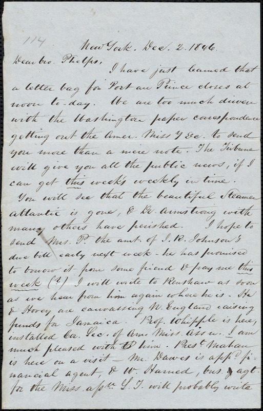 Letter From William Harned, New York, To Amos Augustus Phelps, Dec. 2 ...