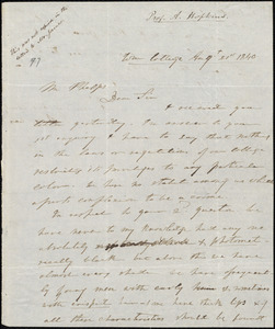 Letter from Albert Hopkins, [Williamstown], to Amos Augustus Phelps, Augt. 21st 1840