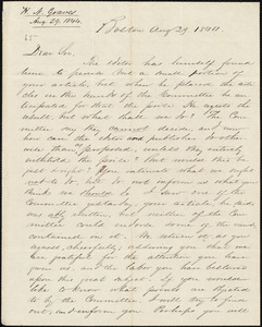 Letter from Hiram A. Graves, Boston, to Amos Augustus Phelps, Aug 29. 1844