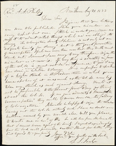 Letter from Simeon Smith Jocelyn, New Haven, to Amos Augustus Phelps, Aug 21. 1833
