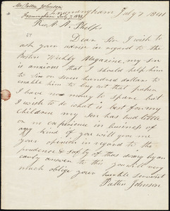 Letter from Charles Patten Johnson, Framingham, to Amos Augustus Phelps, July 7 1841