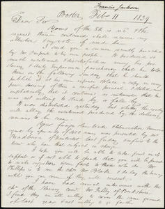 Letter from Francis Jackson, Boston, to Amos Augustus Phelps, Feb 11 1839