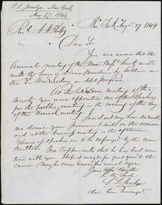 Letter from Simeon Smith Jocelyn, New York, to Amos Augustus Phelps, Aug. 27 1844