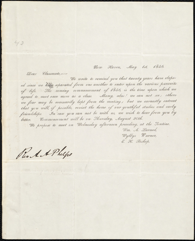 Letter From William Augustus Larned, New Haven, To Amos Augustus Phelps ...