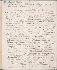 Letter from Joshua Leavitt, New York, to Amos Augustus Phelps, Aug, 19 '41