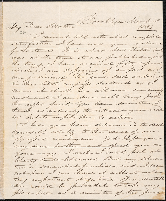 Letter from Samuel Joseph May, Brooklyn, to Amos Augustus Phelps, 1834 ...