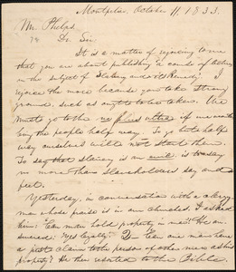 Letter from Orson S. Murray, Montpelier, to Amos Augustus Phelps, October 11. 1833