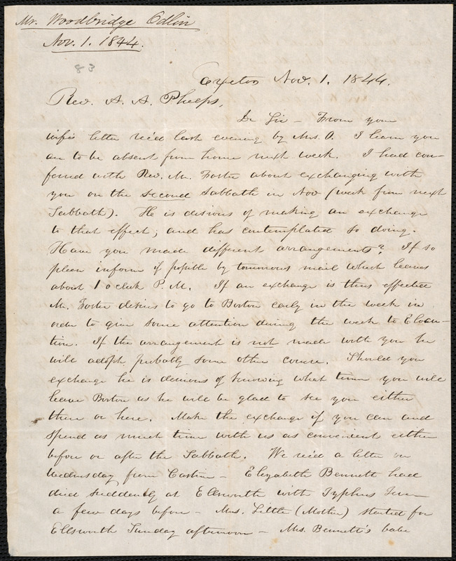 Letter from Woodbridge Odlin, Exter, to Amos Augustus Phelps, Nov. 1 ...