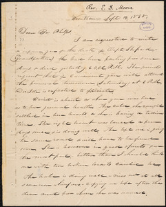 Letter from E. D. Moore, Wrentham, to Amos Augustus Phelps, Sept 14. 1838