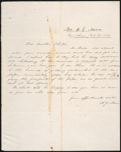 Letter from Harriet Josephine Fiske Moore, Wrentham, to Amos Augustus Phelps, Feb 14. 1839