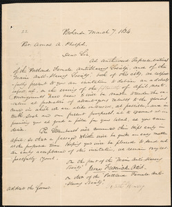 Letter from Maine Anti-slavery Society, Portland, to Portland Female Anti-Slavery Society, March 7. 1834