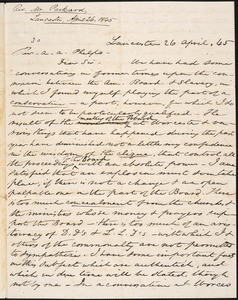 Letter from Charles Packard, Lancaster, to Amos Augustus Phelps, 26 April, 45