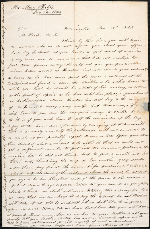 Letter from Mary L. Phelps, Farmington, to Amos Augustus Phelps, Dec 14 ...