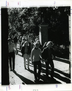 Students walking through Merrill Memorial Gate, Abbot Academy