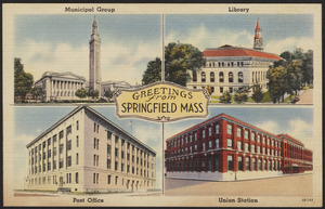 Greetings from Springfield Mass Municipal Group Library Post Office Union Station