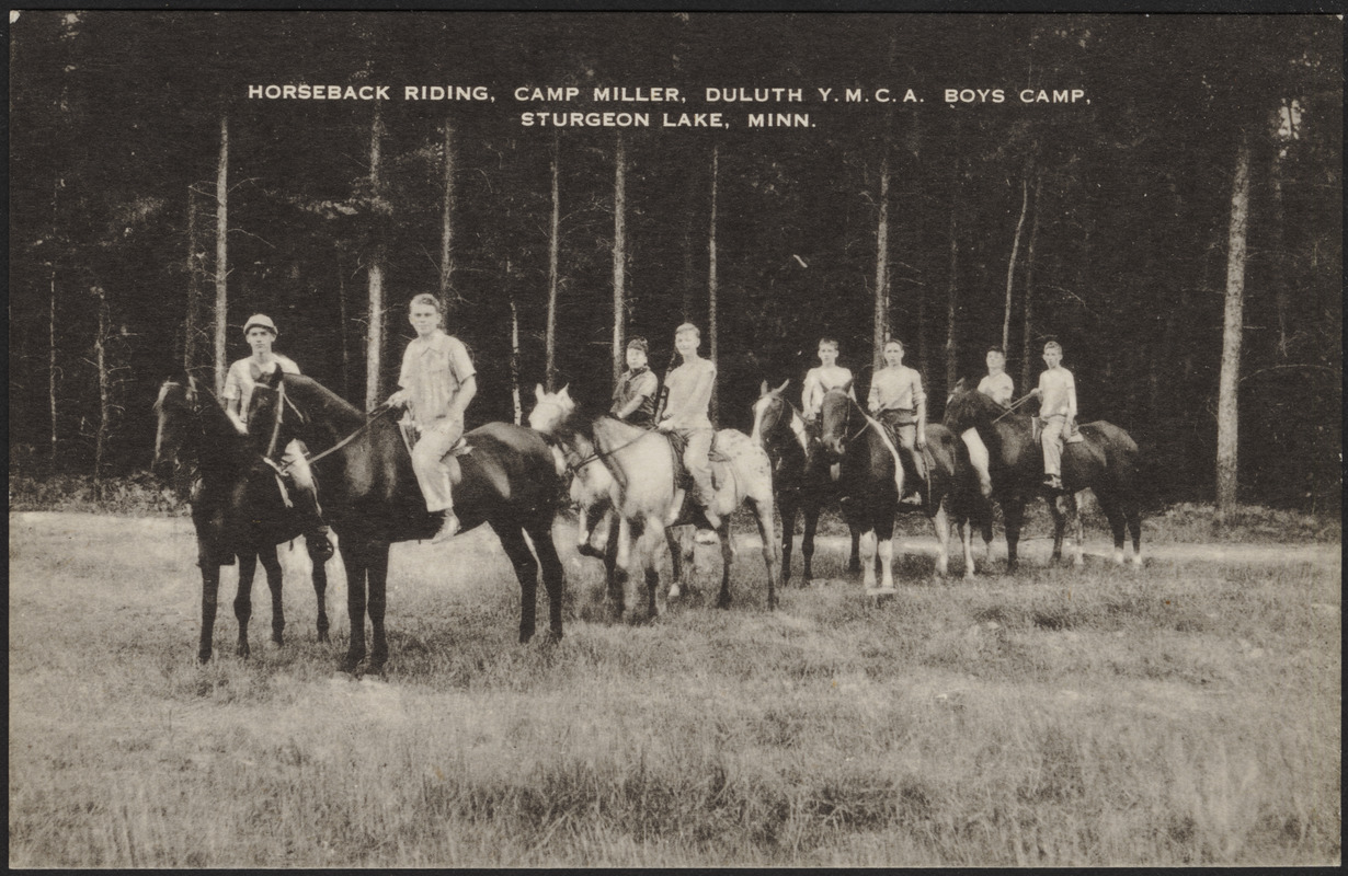 Horseback riding, Camp Miller, Duluth Y.M.C.A. Boys Camp, Sturgeon Lake, Minn.