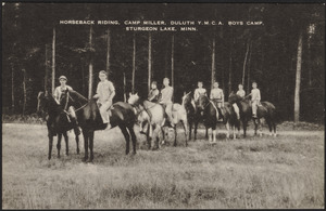 Horseback riding, Camp Miller, Duluth Y.M.C.A. Boys Camp, Sturgeon Lake, Minn.