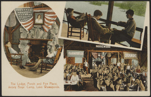 The Lodge, porch and fire place, Jersey Boys' Camp, Lake Wawayanda