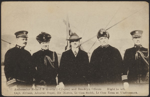 Ambassador Ronland S Morris (of Japan) and Brooklyn Officers right to left, Capt. Althaus, Admiral Roger, Mr Morris, Lt Com Smith, Lt Com Estes at Vladivostock