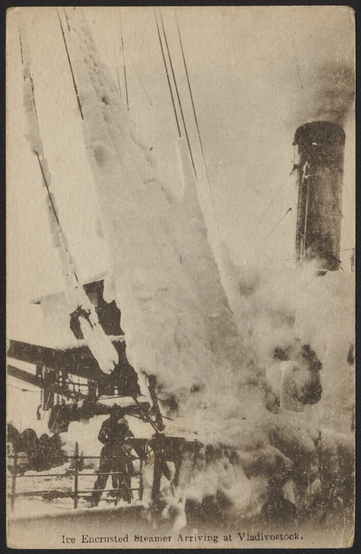 Ice encrusted steamer arriving at Vladivostock