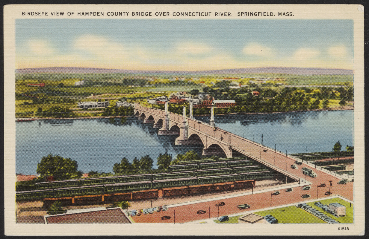 Birdseye view of Hampden County Bridge over Connecticut River, Springfield, Mass.