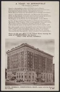 A toast to Springfield. Hotel Kimball, Springfield, Mass, ranks with the finest in the country