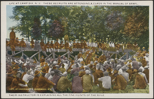 Life at Camp Dix, N.J. These recruits are attending a class in the manual of arms, their instructor is explaining the fine points of the rifle