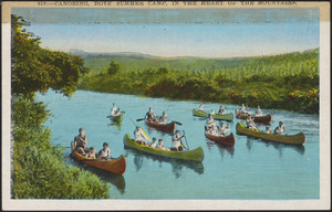 Canoeing, boys' summer camp, in the heart of the mountains