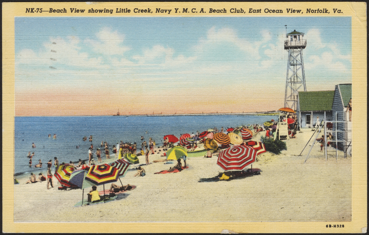 Beach view showing Little Creek, Navy Y.M.C.A. Beach Club, East Ocean View, Norfolk, Va.