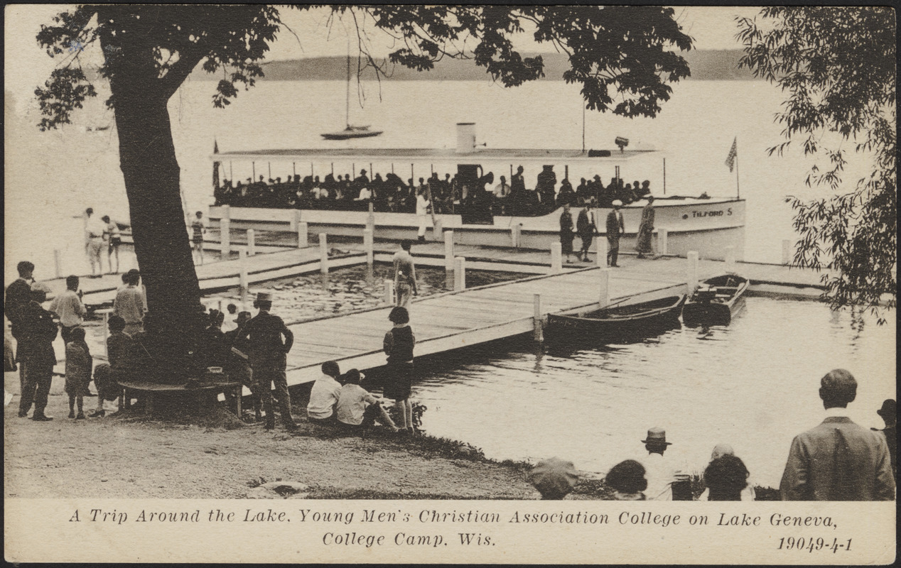 A trip around the lake. Young Men's Christian Association College on Lake Geneva, College Camp, Wis.