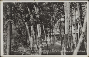 Toward the Wigwan and dining hall, Y.M.C.A. Park, Lake Couchiching, Ont., Canada