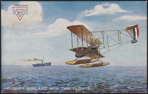Pusher biplane with twin floats
